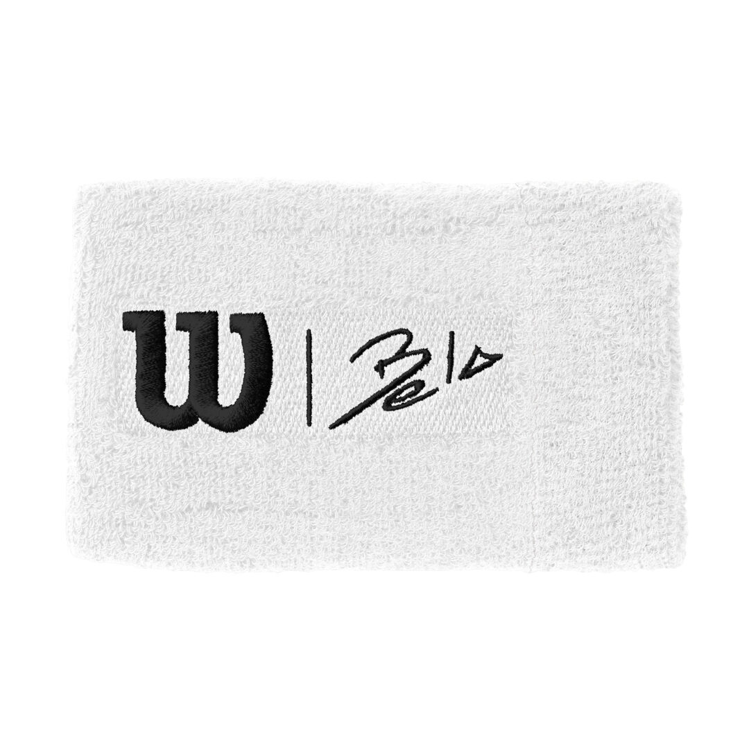 WRA813304_0_Bela_Extra_Wide_Wristband_II_Unisex_WH_WH_BL.png.high-res Wilson Bela Extra Wide Wristbands 2 pack - White - Image 1